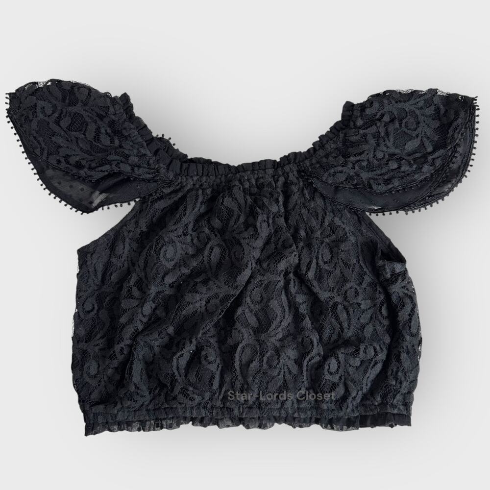 Abercrombie & Fitch Off Shoulder Cropped Top Lace Paisley Pattern Black W Small